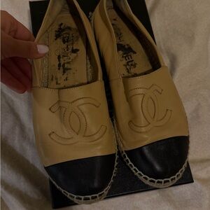 CHANEL Tan and Black Espadrilles